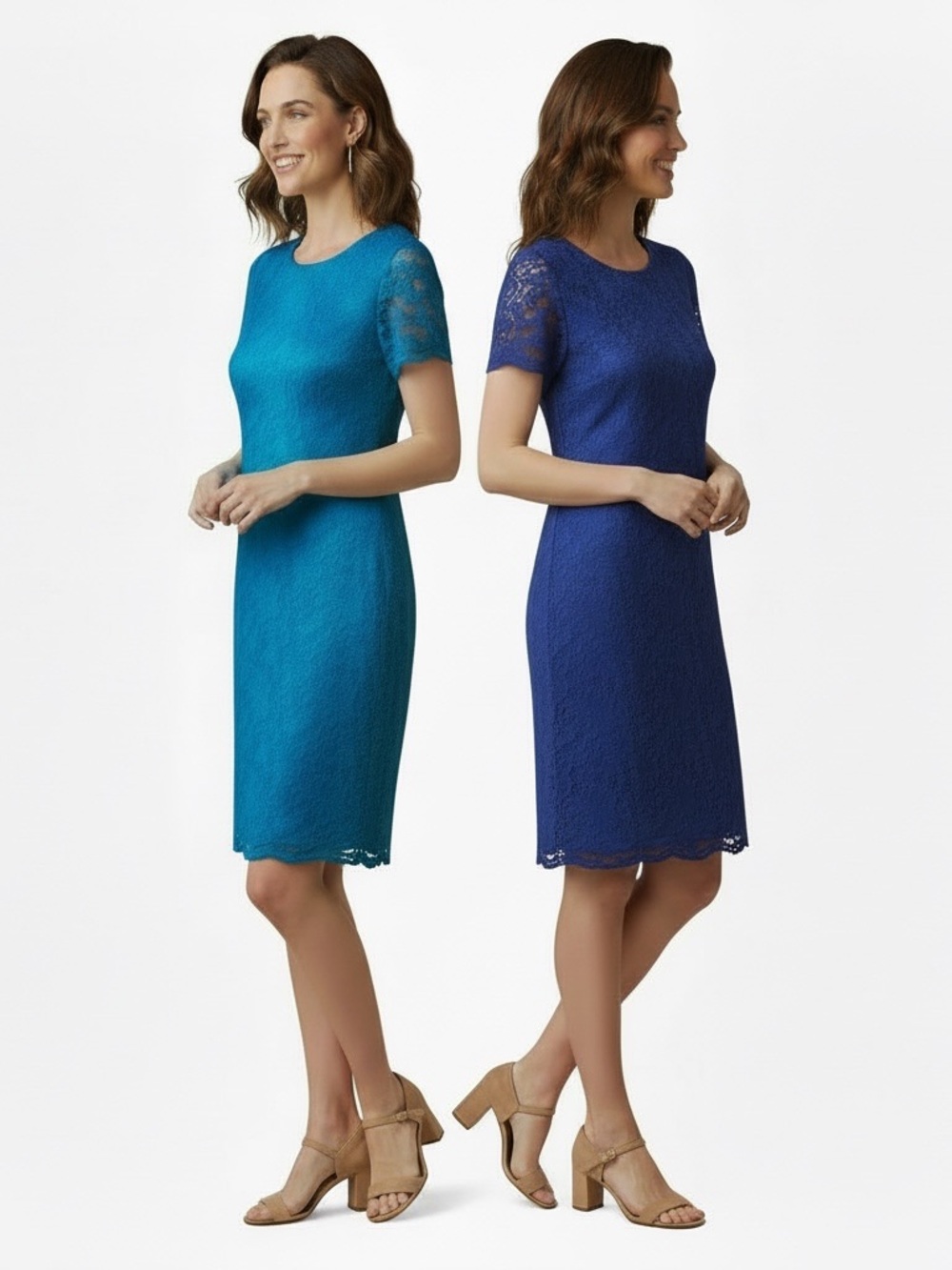 2 for 1 Lace Short Sleeve Sheath Dress ‘s - Teal and Navy set of 2